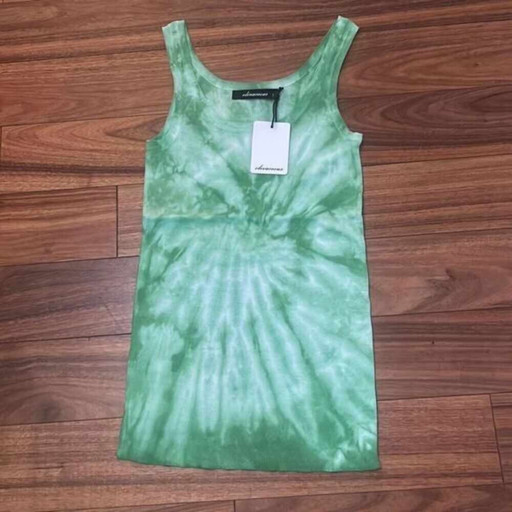 Olivaceous green tie dye ribbed fitted tank top summer womans small‎
